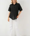 Kısa Kol Keten Görünümlü Gömlek 20336 - Siyah