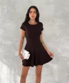 kısa kollu Mini Elbise - Füme