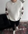 Kışlık Bisiklet Yaka Baskılı SweatShirt - Beyaz