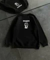 Kışlık Bisiklet Yaka Baskılı SweatShirt - Siyah