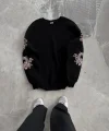 Kışlık Bisiklet Yaka Baskılı SweatShirt - Siyah