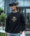 Kışlık Bisiklet Yaka Ön Ve Arka Baskılı SweatShirt - Siyah