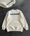 Kışlık Bisiklet Yaka Oversize Baskılı SweatShirt - Beyaz