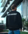 Kışlık Bisiklet Yaka Oversize Baskılı SweatShirt - Siyah