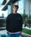 Kışlık Bisiklet Yaka Oversize Baskılı SweatShirt - Siyah