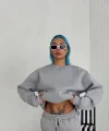 Kışlık Bisiklet Yaka Üç İplik Basic SweatShirt - Gri