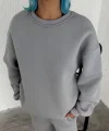 Kışlık Bisiklet Yaka Üç İplik Basic SweatShirt - Gri