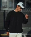 Kışlık Bisiklet Yaka Üç İplik Basic SweatShirt - Siyah