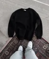Kışlık Bisiklet Yaka Üç İplik Basic SweatShirt - Siyah
