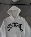 Kışlık Kapşonlu Baskılı Oversize SweatShirt- Beyaz