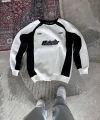 Kışlık Nakış İşlemeli Bisiklet Yaka Parçalı SweatShirt - Beyaz