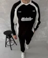Kışlık Nakış İşlemeli Bisiklet Yaka Parçalı SweatShirt - Siyah