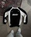 Kışlık Nakış İşlemeli Bisiklet Yaka Parçalı SweatShirt - Siyah