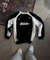 Kışlık Nakış İşlemeli Bisiklet Yaka Parçalı SweatShirt - Siyah