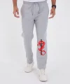 Kışlık Üç İplik Baskılı Eşofman Pantolon - Gri