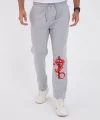 Kışlık Üç İplik Baskılı Eşofman Pantolon - Gri