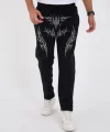 Kışlık Üç İplik Baskılı Eşofman Pantolon - Siyah
