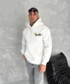 Kışlık Üç İplik Kapşonlu SweatShirt - Beyaz