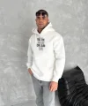 Kışlık Üç İplik Kapşonlu SweatShirt - Beyaz