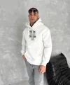 Kışlık Üç İplik Kapüşonlu SweatShirt - Beyaz