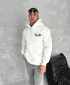 Kışlık Üç İplik Kapüşonlu SweatShirt - Beyaz