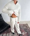 Kışlık Yarım Fermuarlı Üç İplik Eşofman Takım - Beyaz