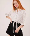Kol Detaylı Bağlamalı Çizgili Beyaz Gömlek