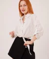 Kol Detaylı Bağlamalı Çizgili Beyaz Gömlek