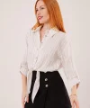 Kol Detaylı Bağlamalı Çizgili Beyaz Gömlek