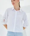 Kol Detaylı Beyaz Crop Gömlek 20246