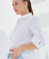 Kol Detaylı Beyaz Crop Gömlek 20246