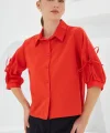 Kol Detaylı Kırmızı Crop Gömlek 20246