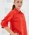 Kol Detaylı Kırmızı Crop Gömlek 20246