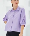 Kol Detaylı Lila Crop Gömlek 20246