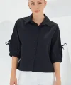 Kol Detaylı Siyah Crop Gömlek 20246