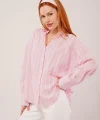 Kol Düğmeli Çizgili Pembe Gömlek