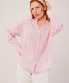 Kol Düğmeli Çizgili Pembe Gömlek
