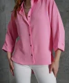 Kol Katlama Detaylı Pembe Gömlek