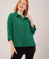 Kol Katlama Detaylı Zümrüt Yeşili Gömlek