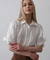 Kolları Bağlamalı Crop Gömlek - Ekru