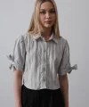 Kolları Bağlamalı Crop Gömlek - Gri