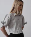 Kolları Bağlamalı Crop Gömlek - Gri