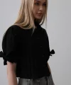 Kolları Bağlamalı Crop Gömlek - Siyah