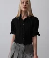 Kolları Bağlamalı Crop Gömlek - Siyah