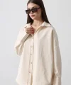 Kolları Pileli Uzun Gömlek  Natür