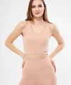Kolsuz Dalgiç Baskılı Crop - Bej