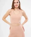 Kolsuz Dalgiç Baskılı Crop - Bej