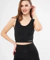 Kolsuz Dalgiç Baskılı Crop - Siyah
