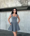 Kolsuz Mini Elbise- Gri