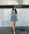 Kolsuz Mini Elbise- Gri